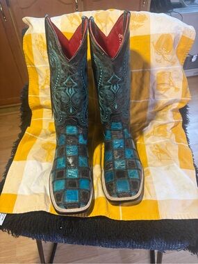 Ferrini turquoise patchwork boots size 10